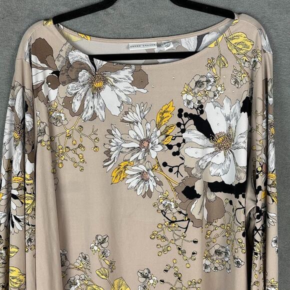 Susan Graver Top Womens 3X Tan Floral Beaded Liquid Knit Stretch Comfort Office - Picture 3 of 15